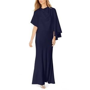 CALVIN KLEIN Womens Navy
Sleeveless Cowl Neck Full-Length
Formal Sheath Dress
